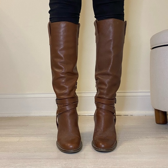 aako Shoes - Brown wood heel knee boots. Gorgeous leather.